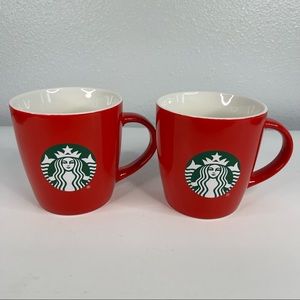 Two Starbucks 12oz Red & White Siren Logo Coffee Mugs Cups